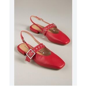 Intentionally Blank Flats Pearl Buckle Ballet Flats in Red